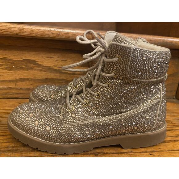 Betsy Johnson Hudson Combat Boots Women’s 5M Rhinestones Zip - Picture 1 of 8